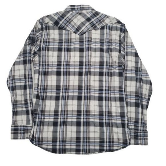 BKE Men's Slim Fit Stretch Blue/Gray Plaid Snap Front Long Sleeve Shirt X-Large - Picture 3 of 12